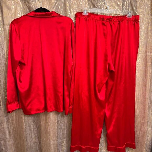 INC International Concepts Lipstick Red Satin Silky Pajama Set XL - Picture 2 of 9
